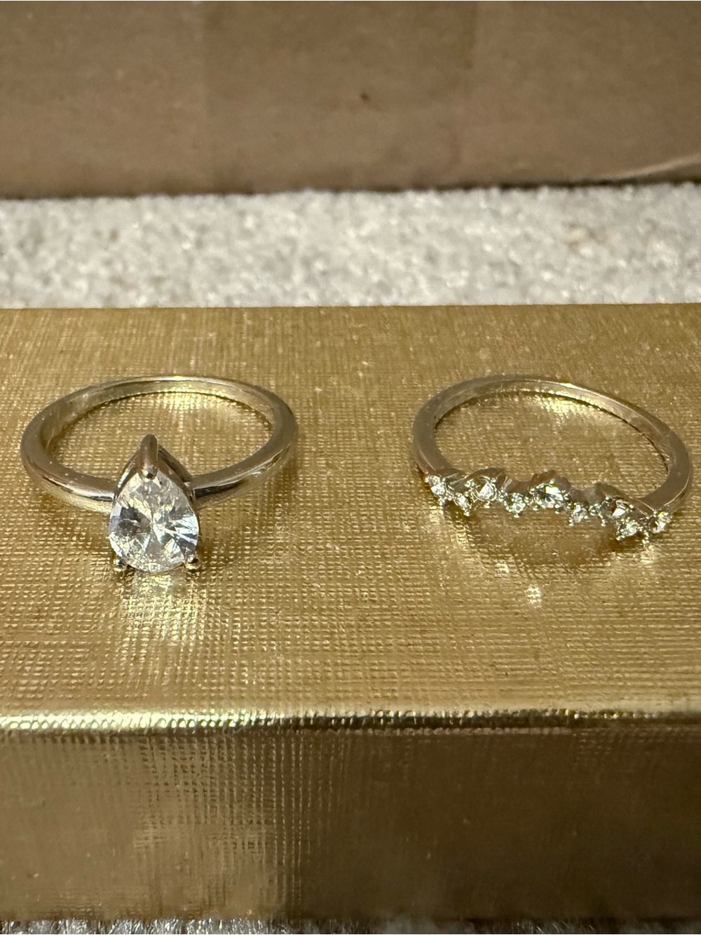 Crystal Teardrop Ring with silver crystal stackable band. Sterling silver
